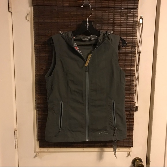 NWT Womens Eddie Bauer Travex Gray Hooded Rain Vest Jacket UPF 30 - Picture 1 of 8